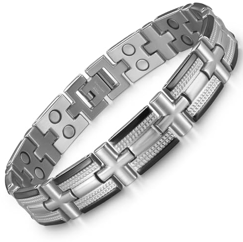 RainSo Herren Magnetarmband Edelstahl Twist Geflochtenes Musterarmband Zweireihiges Magnetisches Design Handarmband Verstellbare Geschenkbox (Schwarz Silber)
