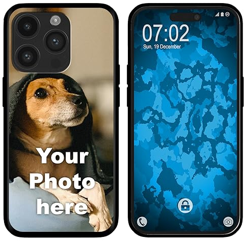 PhoneNatic personalisierte Handyhülle für iPhone 15 Pro Custom Silikon Case in Schwarz zum selbst gestalten mit eigenem Foto Bild Text individuell