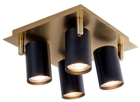 Näve Leuchten - 4er Wand- und Deckenleuchten Frida in Metall schwarz/Gold, Deckenstrahler, GU10, Deckenlampe für Esszimmer, Wohnzimmer, Diele oder Büro, 22 x 22 cm