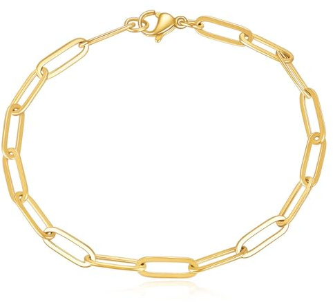 Kritz Damen Armband Kette Gold Aus Edelstahl Stil Panzerkette, Kordelkette, Büroklammer, Perlenarmband - Armbänder Schmuck Geschenk für Frauen