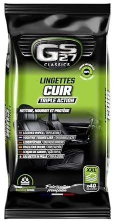 GS27 - Lingettes Cuir Triple Action - 100% Viscose Naturelle - Entretien Cuir Naturel, Teinté ou Simili - 40 Lingettes Voiture XXL