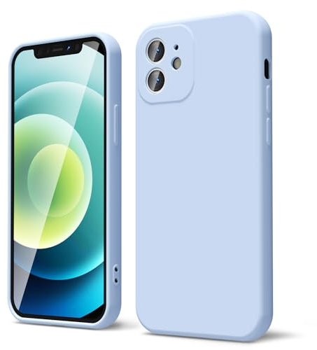 oakxco for iPhone 12 Case Liquid Silicone, Soft Rubber Gel Elegant Aesthetic Basic Simple Cover, Cute Thin Slim TPU Matte Solid Color Plain Smooth Case for Women Girl Boy, Light Blue Aqua
