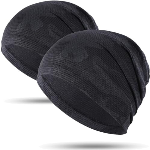 WTACTFUL 2pcs - Kühlende Sommer Beanie Herren Dünn, Fahrrad Cap Skull Cycling Cap Mütze Herre Atmungsaktiv Laufmütze für Sportmütze Fahrrad Laufen Radfahren Outdoor Tarnschwarz + Tarnschwarz