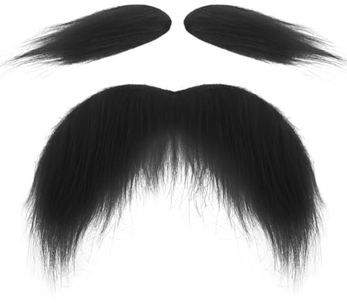 Fake Bart zum Ankleben Schwarz Künstlicher Augenbrauen Schnurrbart zum Ankleben Kostümzubehör Lustige Bärte zum Ankleben Halloween Party Weihnachten Cosplay Schnurrbart Karneval