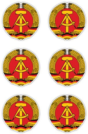 Aufkleber: 50 mm, 6 Stück - Wappen - Deutsche Demokratische Republik - DDR - für Auto, Laptop und mehr