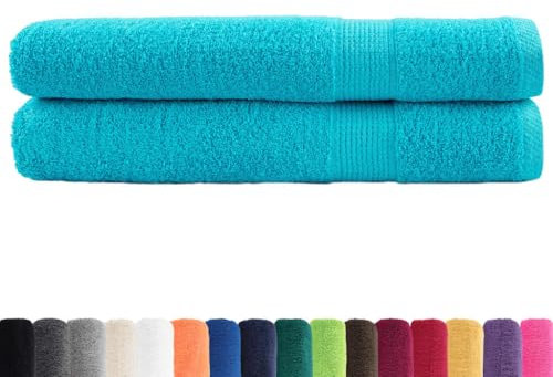 vidaXL Premium Handtücher 2 STK., Saunatuch Saugfähig, Badetuch mit Schlaufen, Strandtücher Duschtuch Gästetuch, Türkis 100x200cm 600g/m² 100% Baumwolle