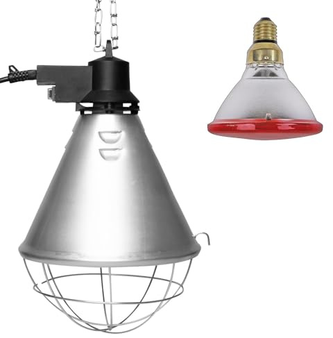 NCC-Licht Aufzuchtleuchte mit Schutzkorb und IR-Lampe PAR38 100W Rot | Infrarot-Wärmelampe mit Schutzkorb und 5m Kabel mit Sparschalter, Ideal zur Aufzucht von Hühner, Ferkel und andere Tiere
