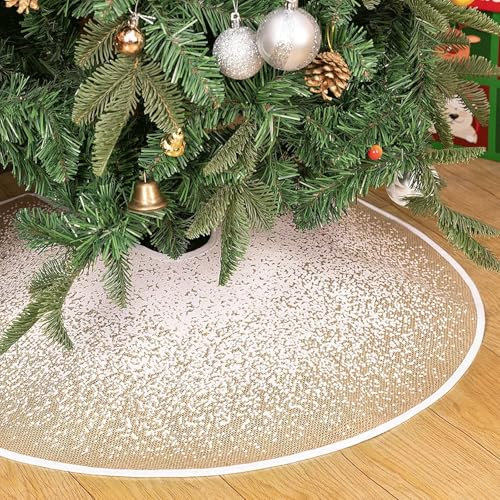 Minicoco Red Christmas Tree Skirts,36 inch Christmas Tree Skirts Christmas Decorations Xmas Tree Skirt Snowflake Gift Box Base Cover for Christmas Decoration for Party New Year Home Decor (Khaki)