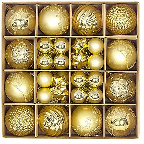 44 Stück Weihnachtskugeln Splitterfreie Weihnachtskugel Weihnachtsbaum Hängende Ornamente Glänzend Schwarz Gold Dekoration Kugel (Gold, 44Pcs)
