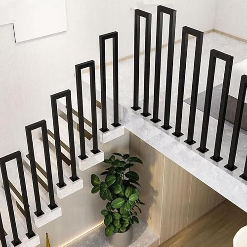 Rutschfester, verzinkter Treppenhandlauf, U-förmiges Geländer, Schmiedeeisen, Balustrade für Innen- und Außenbereich, Treppendecks, Garten, Veranda, 95 cm, schwarzer Handlauf, Geländer für den mobilen
