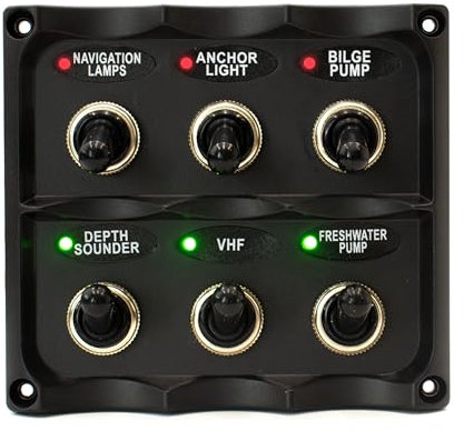 Panel de interruptor de 6 vías basculante con indicador LED impermeable IP66 12/24V Bi-color para barco, furgonetas, camping-Car (TSP6W)