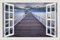 Adesivi murali 3D Beach Sunset ponte in legno 70 x 50 adesivi decorativi da parete per finestre pareti e murales adesivi in PVC con design finto finestra