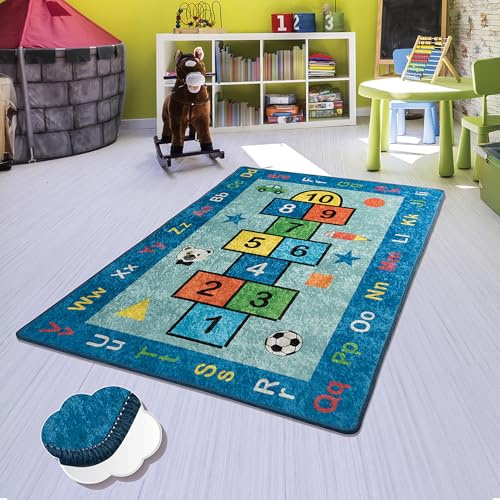 Bosdela Kinder- und Babyteppiche – Vielfältige Designvariationen für jeden Spielraum 100x160 cm (Kinder- und Babyteppich Hopscotch Blue, 100x160 cm)