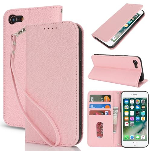 Lipvina Cover per iPhone 7/8/SE2020/SE2022 Cover Custodia con Pellicola a Libro Portafoglio in Pelle Cover Porta Carte Flip Case Protettiva Custodia per iPhone 7/8/SE2020/SE2022,Rosa