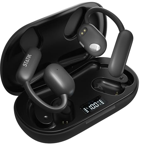Statik Aktive Open-Ear Bluetooth-Kopfhörer – Kabellose Ohrhörer mit Schnellladung, bis zu 10 Std. Akkulaufzeit, sicherer, IPX5 wasserfest, Schwarz, 1 Stück