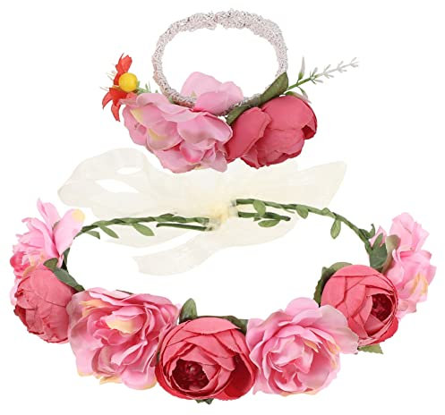 PAMINGONO 1 Satz Kranz Stirnband haar band haar tapes women hochzeitsschmuck Hochzeit Ansteckblume Blumenkopfschmuck stutzenhalter Krone Fee Kopfschmuck Blumenstirnband Stoff Rosa