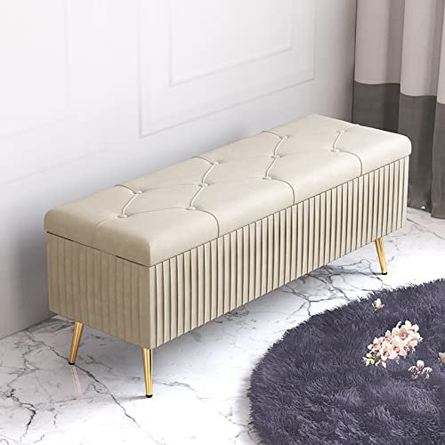 Luxuriöse Sitzbank aus Samt, gepolstert, Plüschtruhe, Beige, 80 x 40 x 45 cm, stilvolle Bettbank