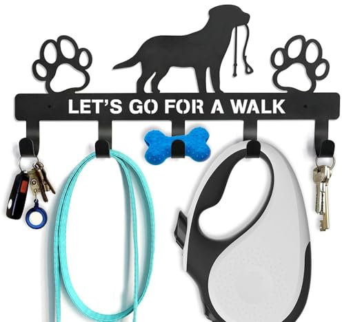 Wandhalterung für Hundeleine, Hundehalsbandhalter für die Wand, Wandmontage, Hundeleinen-Aufhänger, Organizer mit 5 Haken, dekorativer Hundeleinen-Aufhänger, Hundepfoten-Design, Aufbewahrungsregal