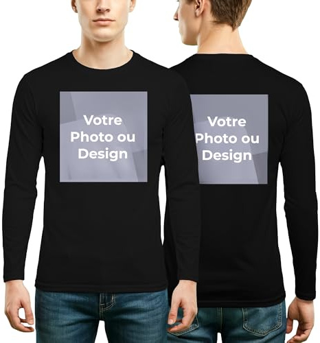 Personalised Men’s Long Sleeve T-Shirt - Custom 100% Cotton w/Photo, Text, or Logo - White/Black - Sizes S to 2XL - Ideal for Events, Teams, Gifts