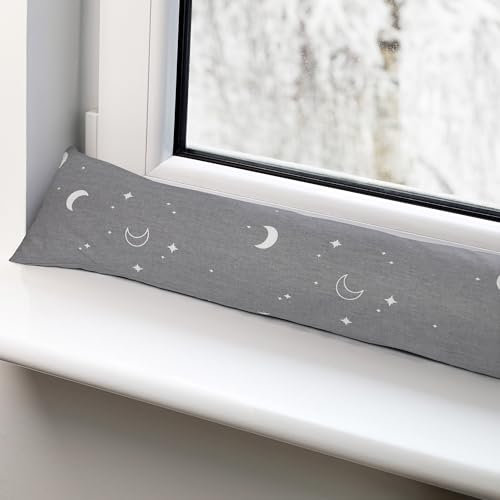 Totsy Baby Burlete Puerta Entrada frío 90 cm - Bajo Puerto y Ventana Cortavientos Decorativo Ideal para aislar el frío en el hogar Ventanas y cojín para habitación Infantil Algodón Luna