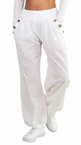 Mississhop Damen leichte einfarbige Hose Sommerhose Haremshose Ballonhose Pluderhose Pumphose Aladinhose Sommer Uni Baggy Pants