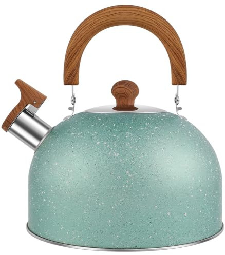 Whistling Kettle with Anti-Scald Handle, 3L Food Grade Stainless Steel Stove Top Kettle, Retro Style Teapot Camping Kettle for Kitchens Gas Stove Induction Cooker (Green)