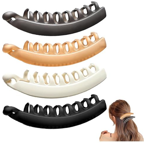 4 Pieza Banana Clip,Pinza Pelo Hair Clips Pinzas Pelo Mujer Cabello Accesorios,Rizado Pasadores Pelo Mujeres Platano Hairpin Volumen Pasador Peluqueria Grandes Coleteros Mediana Accesorio para Rizos