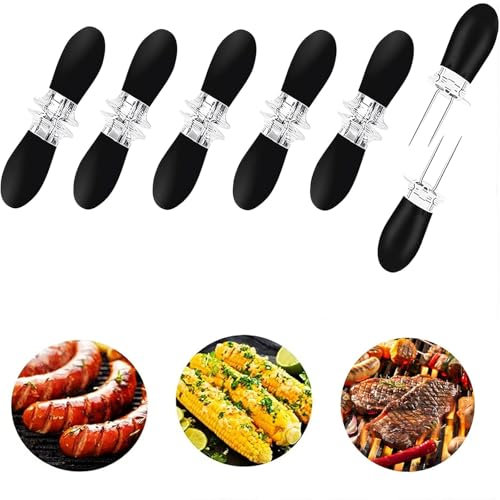 12 Stück Edelstahl Maiskolbenhalter mit Silikongriff, Rostfreie Grillspieße für BBQ, Picknick und Gartenparty, Küchenzubehör für Mais