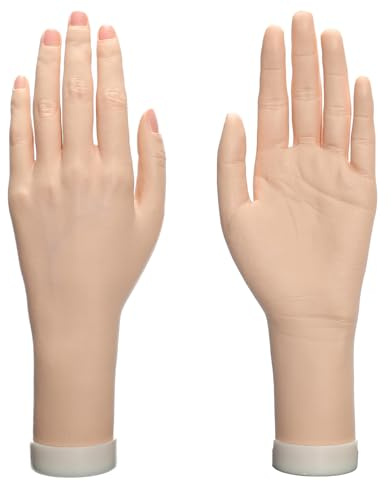 Practice Hand for Acrylic Nails Realistic Mannequin Hand for Nails Practice Soft Flexible Bendable False Fake Nail Hand Art Trainer Manicure Practice Hand Tool and Rings Display of Bracelets (Left)