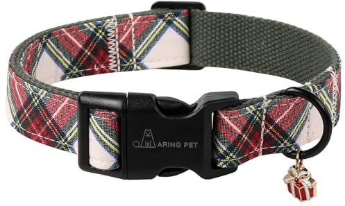 ARING PET Weihnachten Hundehalsband, Winter Kariertes Hundehalsband mit Schnellverschluss aus Kunststoffschnalle, Bequemes Baumwoll Halsband für Jungen und Mädchen Hunde