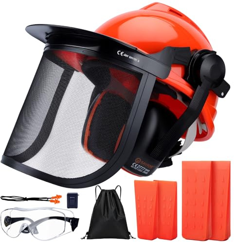 SAVIOR Casco de protección forestal EN 397 para motosierras, casco de protección con 4 piezas, casco forestal con visera y protección auditiva EN 352-3, casco de seguridad profesional para