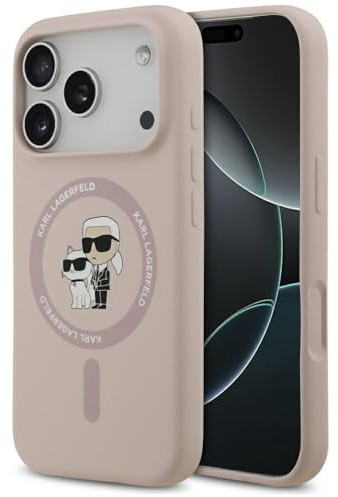 CG MOBILE Karl Lagerfeld Silicone Ring Karl & Choupette Compatible with MagSafe Case for iPhone 17 Pro (Pink)