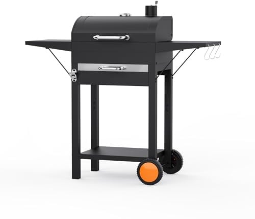 KEYO GRILL 20 Zoll Holzkohlegrill - 334 Sq In, Edelstahl Grillwagen mit Zwei Festen Seitenablagen & Verchromtem Rost. Ideal für Garten, Schuppen, Terrasse