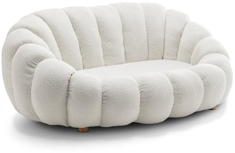 Stunning Chairs Modern Boucle Cloud White Sofa – 2 Seater Bubble Couch with Arms, Snuggle Chair Design, Soft Teddy Sofa Loveseat for Living Room or Lounge, Plush Bubble Couch Cloud-Inspired Love Seat