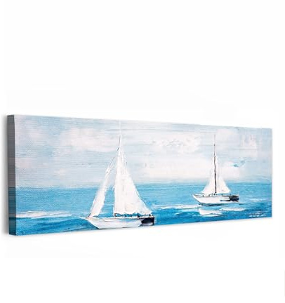 MuchoWow© Leinwandbilder Decoration Bilder für die Wand Schlafzimmer Canvas | 120x40 cm - Painting XXL Wanddekoration Panorama Großes Wandbild Gemälde - Ölfarbe - Boot - Wasser