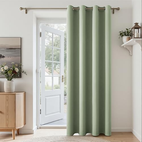 MRTREES Green Blackout Curtains 84 Inch Drop, Single Thermal Door Curtain with Eyelet for Bedroom and Living Room, 1 Panel 132x214 CM 52x84 Inch Sage Green