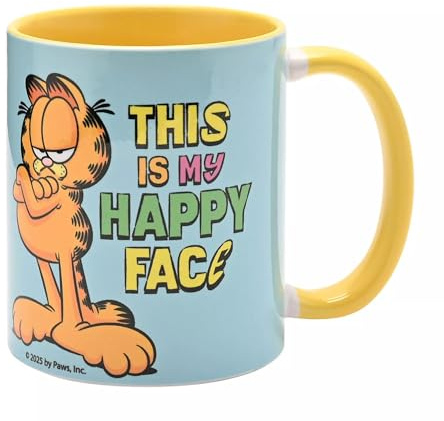 Widdop & Co Ceramic Mug - Garfield 'This is My Happy Face' Mug - Funny Tea and Coffee Mug - Premium Quality Gift for The Home and Kitchen