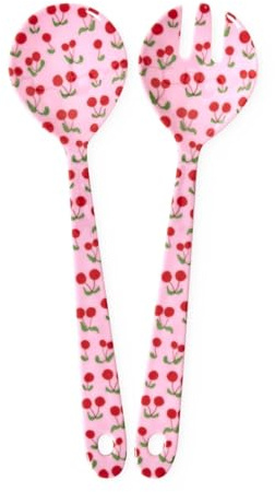 RICE Salatbesteck aus Melamin, Rosa mit Kirsch-Muster, BPA-frei, 29 cm, 2-teilig, Spülmaschinengeeignet
