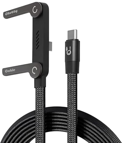 chubbycable StandLite 2 in 1 USB C Cable with Foldable Stand, 4.9 FT | Braided USB C cable with hidden foldable stand design, T shaped connector for charging while watching, gaming or working