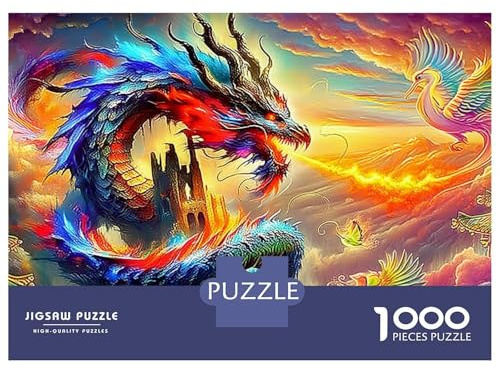 Drachen 1000 PC Karton DIY Rainbow Drachen Puzzle Erwachsene & Kinder 12+, Spaß Familienspiel, Farben, Stresslinderung & Wanddekoration 38x26cm/1000pcs