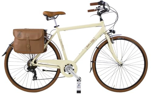 Canellini Vintage Citybike Retro Dolce Vita Oldstyle Aluminium Herren mit Taschen Räder 28 Zoll (Cremefarben, L)