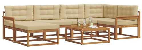 vidaXL Outdoor-Sofagarnitur mit Kissen 7 pcs Natur und Beige, Outdoor-Sofa, modulares Sitzsystem, langlebige Patio-Möbel, Flexible Anordnung für Garten- und Poolbereich