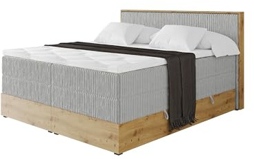 ALTDECOR Boxspringbett mit Matratze und Lattenrost, Topper, Polsterbett mit Bettkasten, Bett mit Stauraum H3- und H4- Matratze, Doppelbett, Springboxbett - LOLLI9 King Grau 160x200