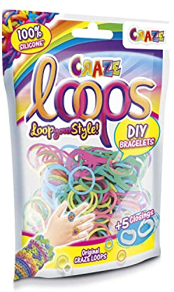 Craze 55064 Loops Foilbag Knüpfringe Silikonringe Armband Silikon Bänder Mega US-Trend 50645 Silikonbänder 50645-Loops-Knüpfringe, 100er, farbig sortiert (super colors)