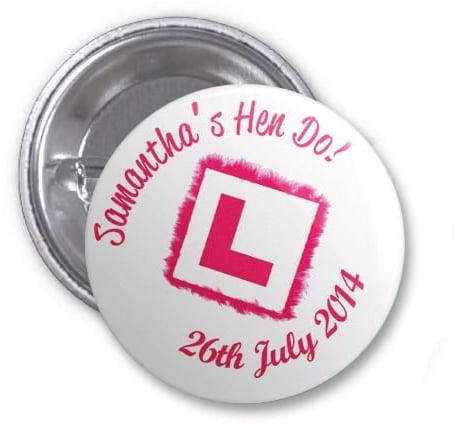 L Plate Hen Do / Hen Party Personalised Badges x 12