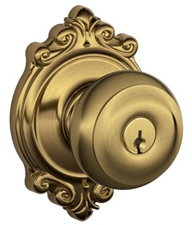 SCHLAGE Georgian Keyed Entry Door Knob, Interior/Exterior, Antique Brass