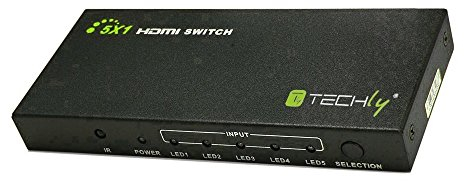 TECHLY 5 in 1 Out HDMI Switch mit Fernbedienung, 4 Kx2 K, 3D IDATA hdmi-4 K51 – Video Schalter (4kx2 K, 3D IDATA hdmi-4 K51, 162 x 69 x 19 mm)