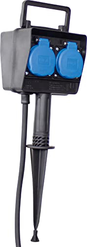 as - Schwabe - Toma de distribución de picos de tierra, tomas de contacto de protección cuádruple con tapas abatibles de seguridad, distribuidor de tomas con 2m H07RN-F 3G1,5, 230V, 16A, IP44, negro