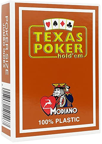 Modiano - Brown Texas Poker 100% carte da gioco in plastica, 2 angoli, indice Jumbo