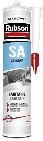 Rubson SA Mastic Sanitaire Blanc, Mastic silicone acétique contenant des antifongiques puissants, Joint sanitaire étanche pour tous matériaux émaillés, 300 ml